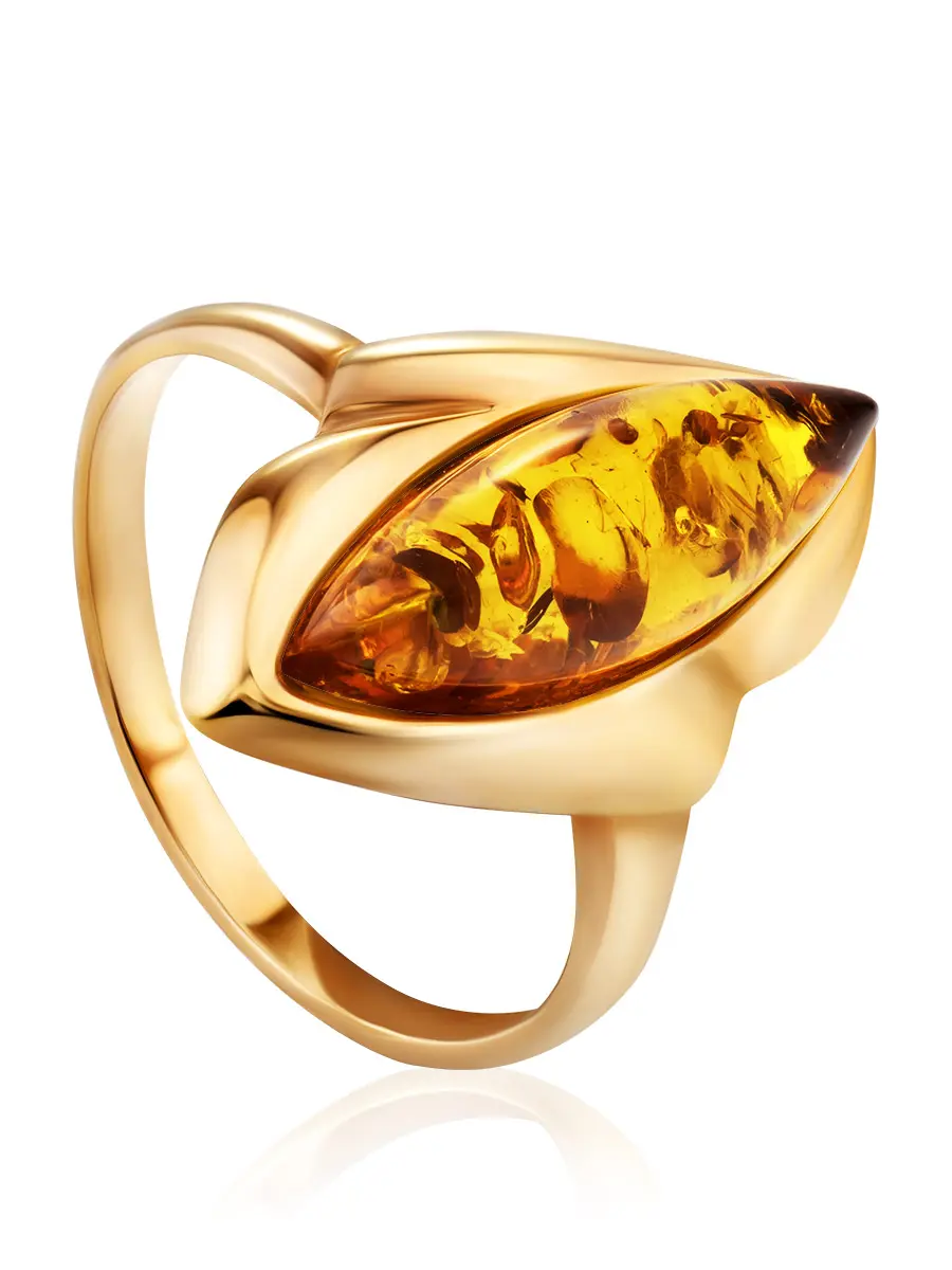картинка Изящное кольцо из позолоченного серебра и золотистого янтаря «Альбион» в онлайн магазине
