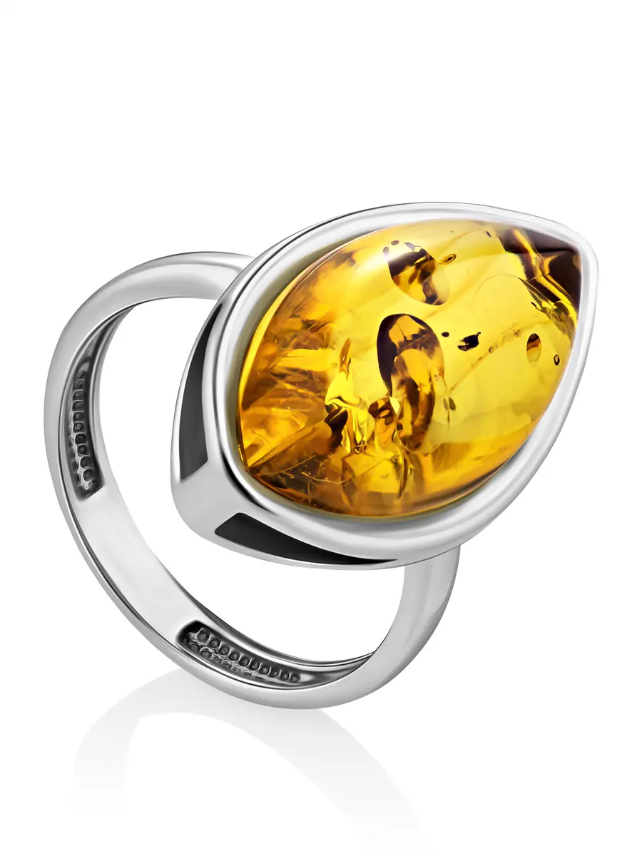 картинка Серебряное кольцо с крупной вставкой из лимонного янтаря «Мармелад» в онлайн магазине