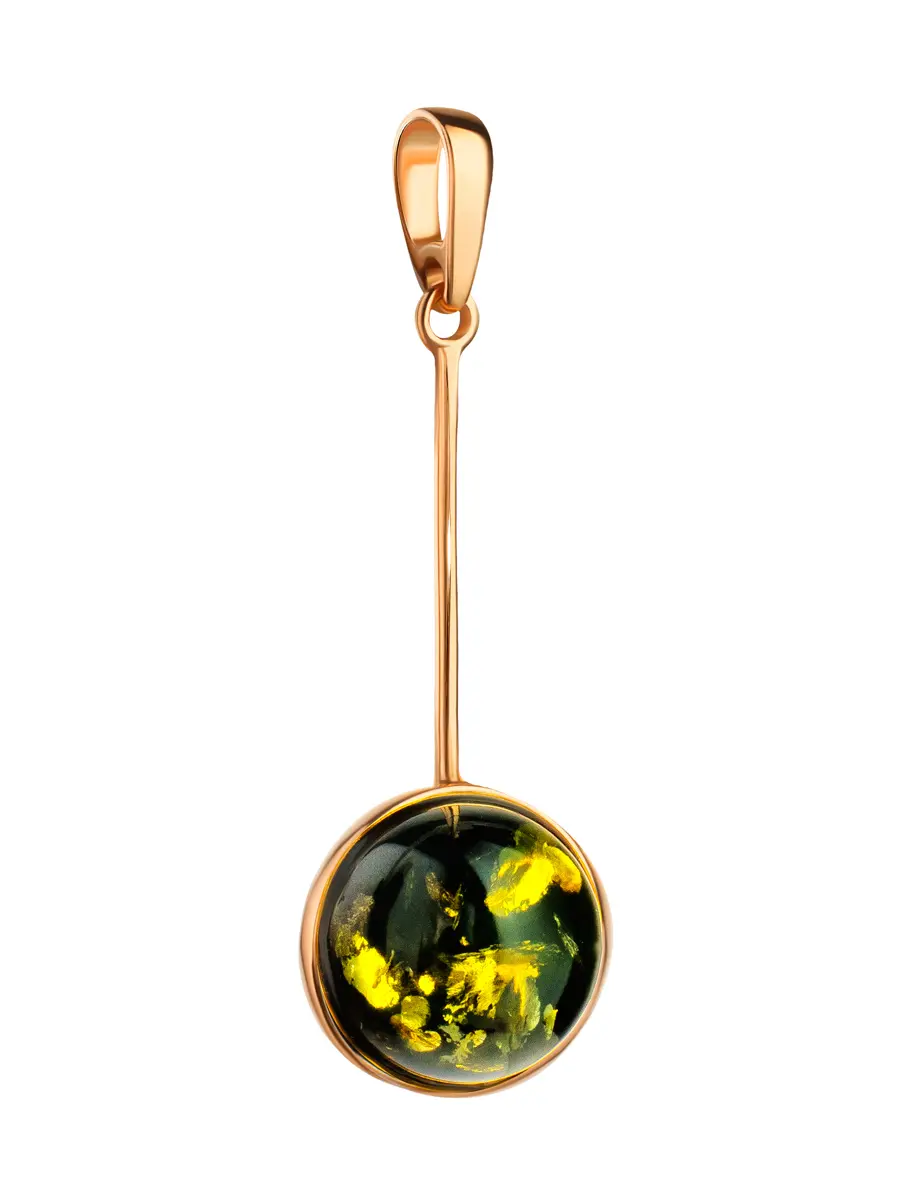 картинка Удлинённый кулон «Сорбонна» из позолоченного серебра и натурального янтаря зелёного цвета в онлайн магазине