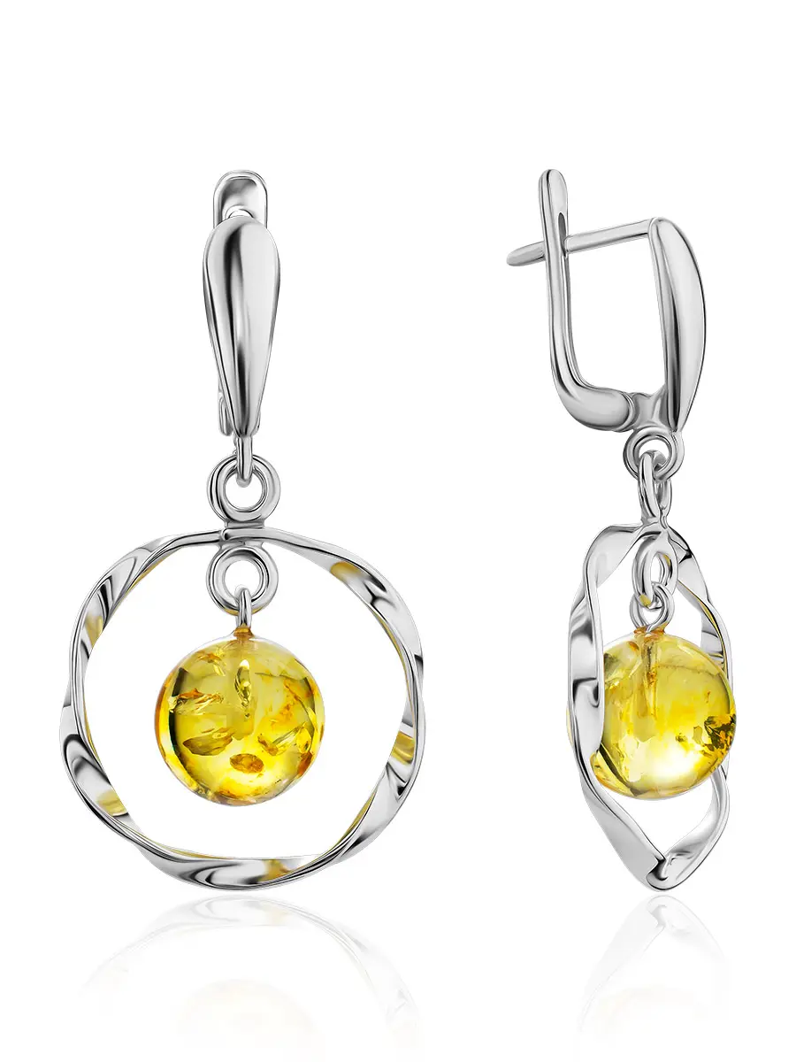 картинка Красивые серьги из серебра и ярко-лимонного янтаря «Рапсодия» в онлайн магазине