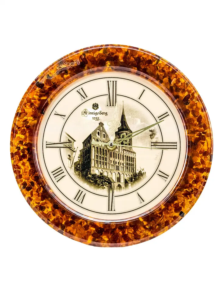 картинка Декоративные настенные часы с натуральным янтарём «Кафедральный собор» в онлайн магазине