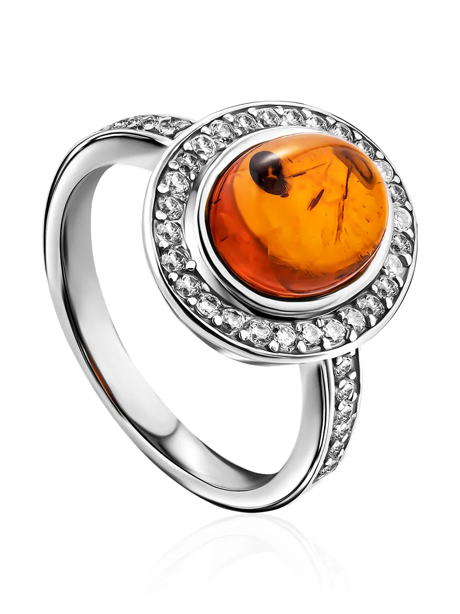 картинка Элегантное нарядное кольцо из серебра и коньячного янтаря «Ренессанс» в онлайн магазине