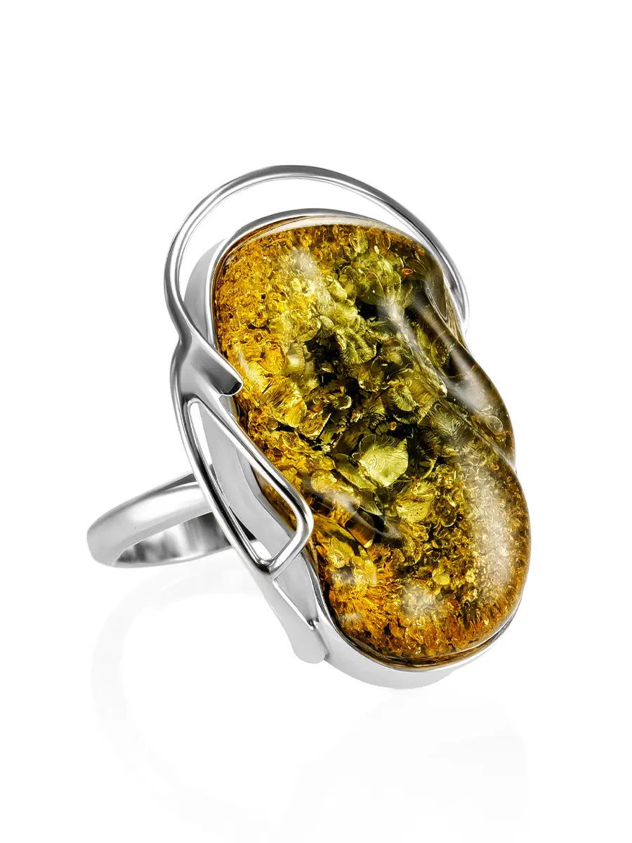 картинка Серебряное кольцо с вставкой из темно-зеленого искрящегося янтаря «Маньяна» в онлайн магазине