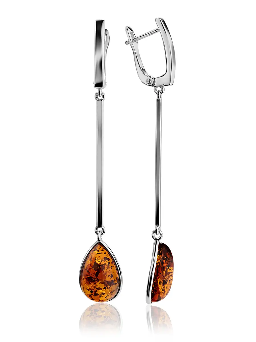 картинка Стильные серьги «Импульс» из янтаря коньячного цвета в онлайн магазине
