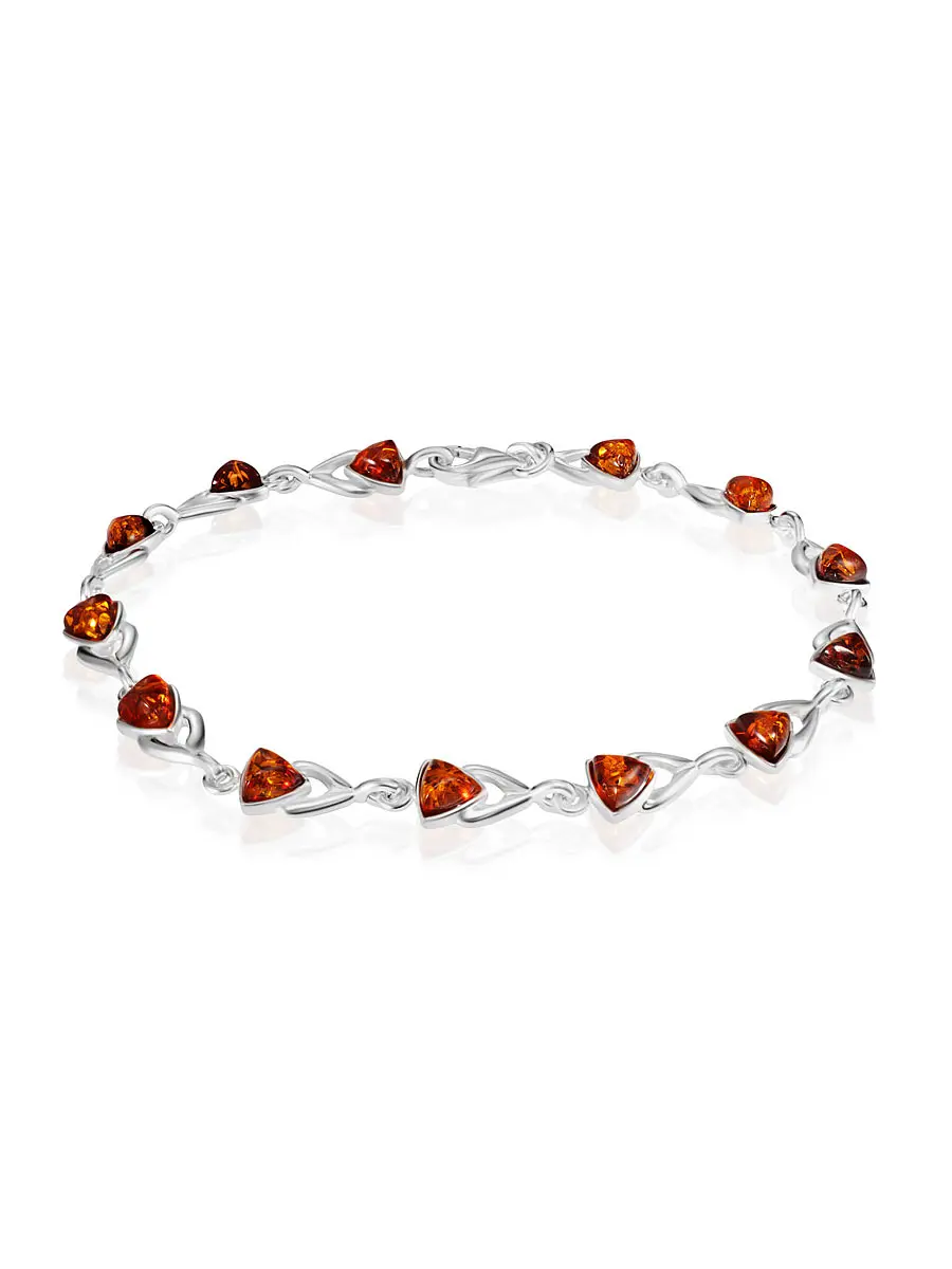 картинка Нежный тонкий браслет «Зигзаг» с коньячным янтарём в онлайн магазине