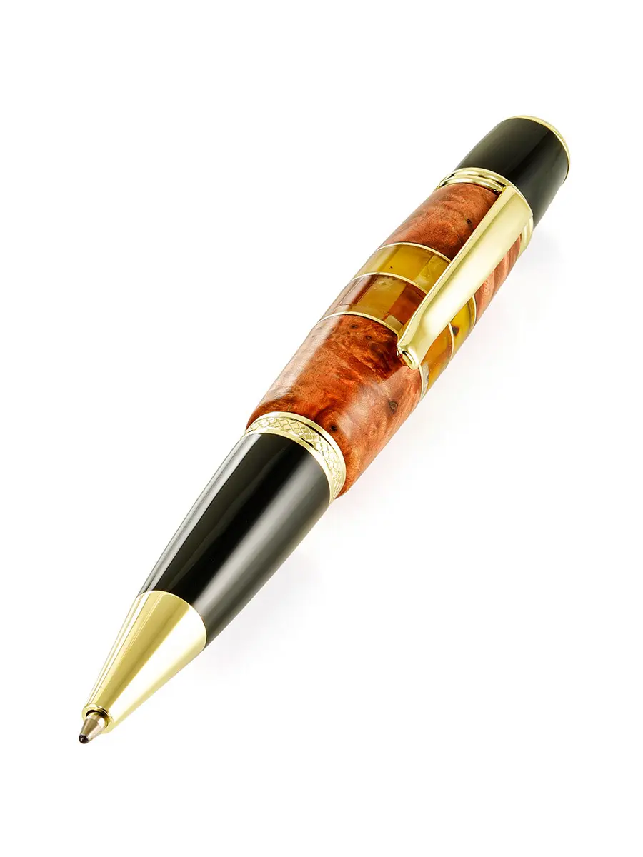 картинка Шариковая ручка из натуральной древесины карельской берёзы и янтаря в онлайн магазине