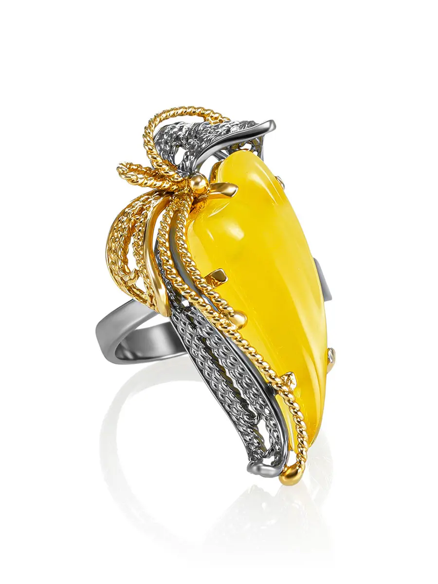 картинка Изысканное кольцо с натуральным медовым янтарём «Филигрань» в онлайн магазине