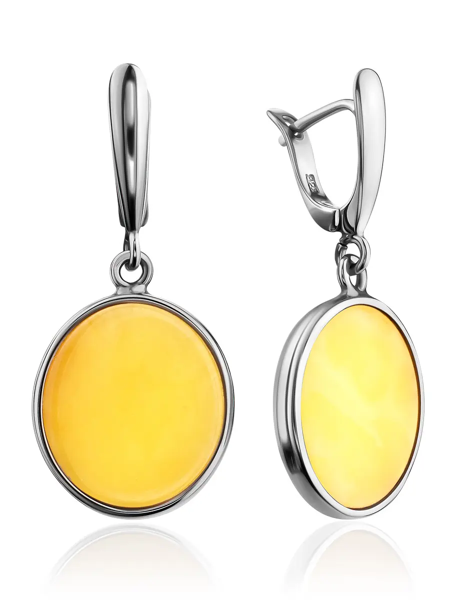 картинка Серебряные серьги «Бенефис» с янтарём медового цвета в онлайн магазине