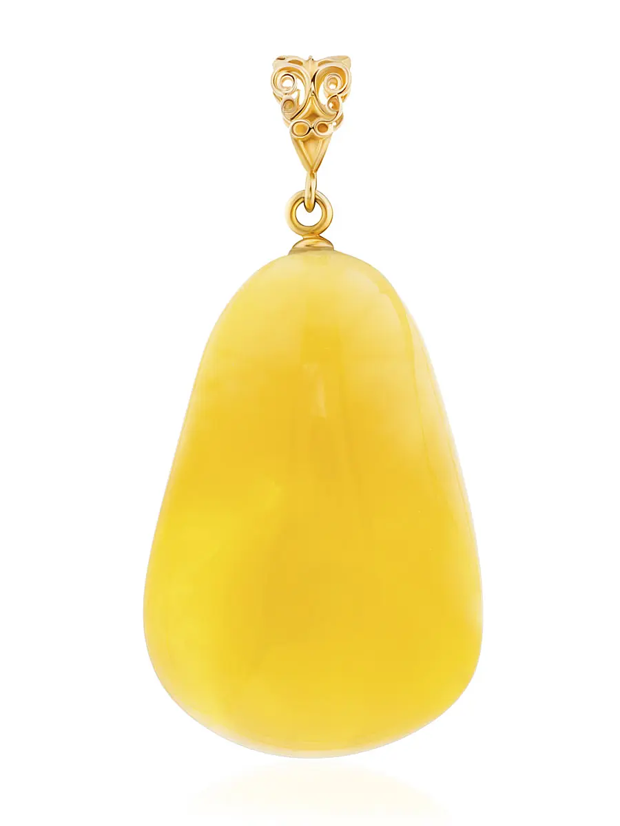 картинка Объёмная подвеска из золота и натурального балтийского янтаря медового цвета в онлайн магазине