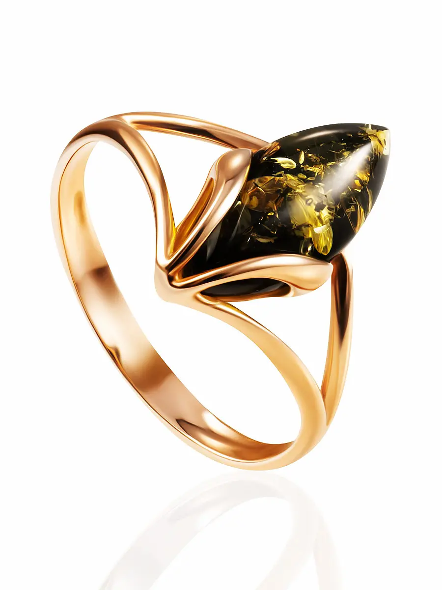 картинка Нежное лёгкое кольцо с зелёным янтарём «Подснежник» в онлайн магазине