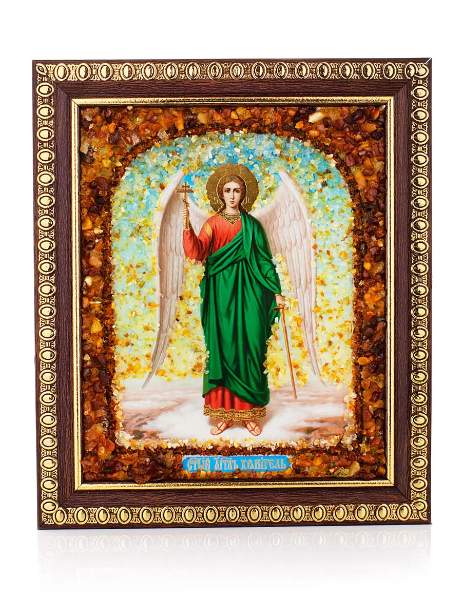 картинка Икона, украшенная натуральным янтарём «Ангел-Хранитель» в онлайн магазине
