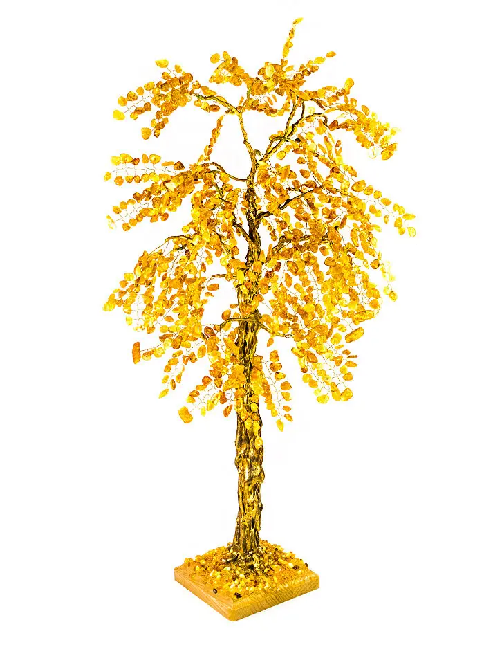 картинка Денежное дерево с натуральным балтийским янтарём на деревянной подставке в онлайн магазине