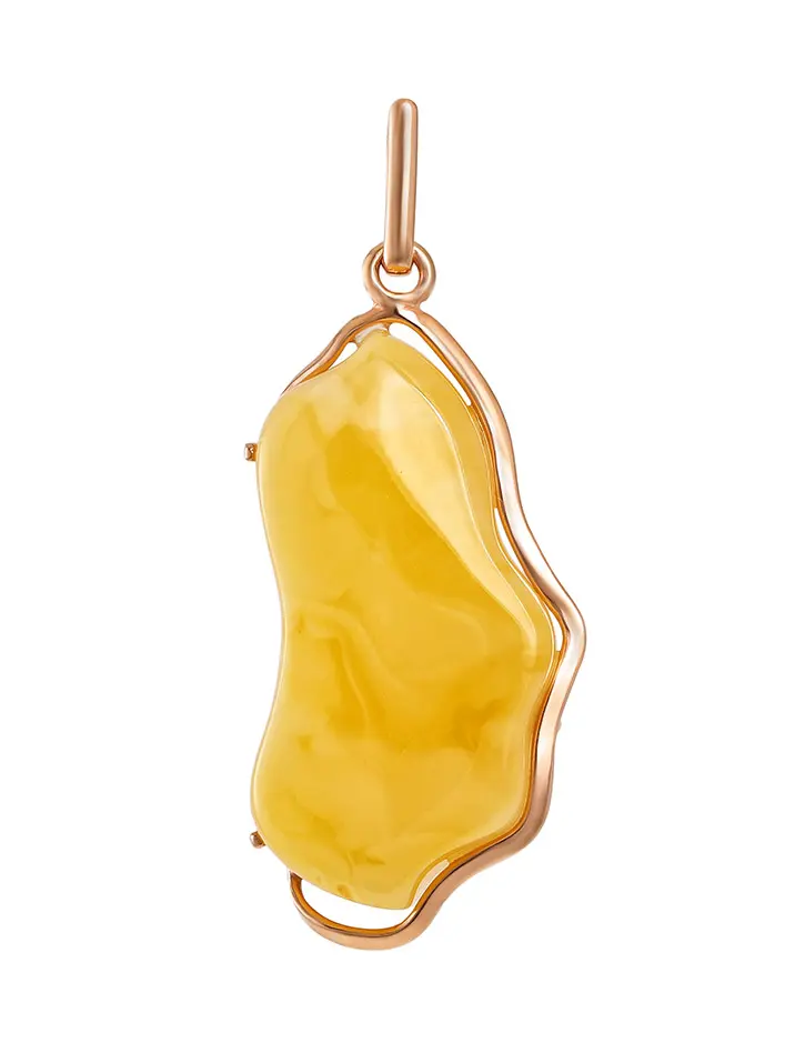 картинка Нарядная подвеска из цельного медового янтаря в позолоченной оправе «Лагуна» в онлайн магазине