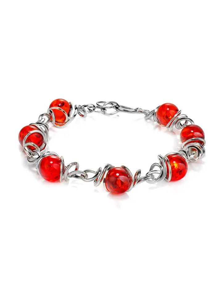 картинка Роскошный браслет «Валенсия» с натуральным янтарём красного цвета в онлайн магазине