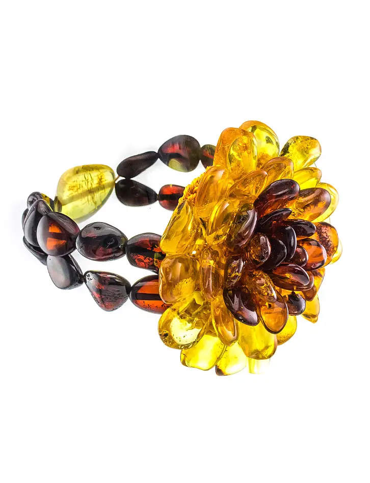 картинка Яркий браслет из натурального балтийского янтаря «Хризантема» в онлайн магазине
