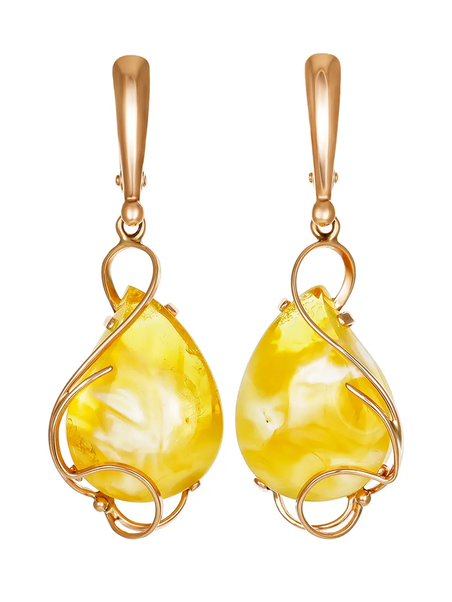 картинка Лёгкие изящные серьги «Риальто» из золота и натурального медового янтаря в онлайн магазине