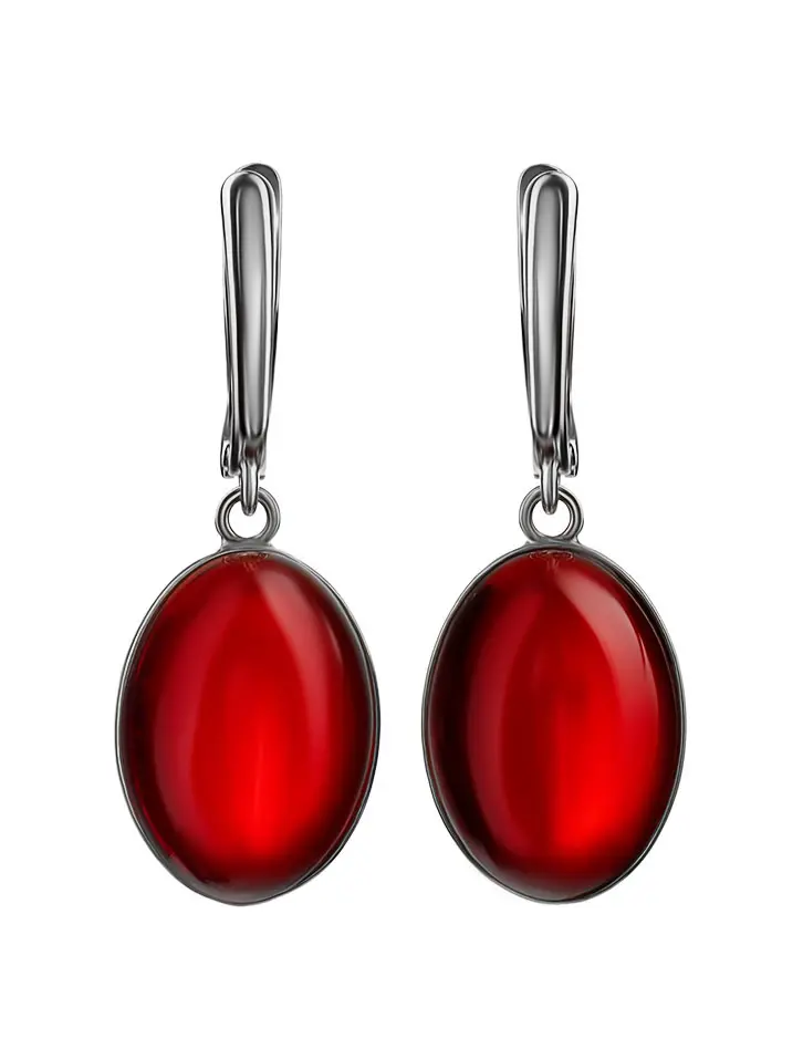 картинка Потрясающие объёмные серьги из серебра и ярко-красного янтаря «Годжи» в онлайн магазине