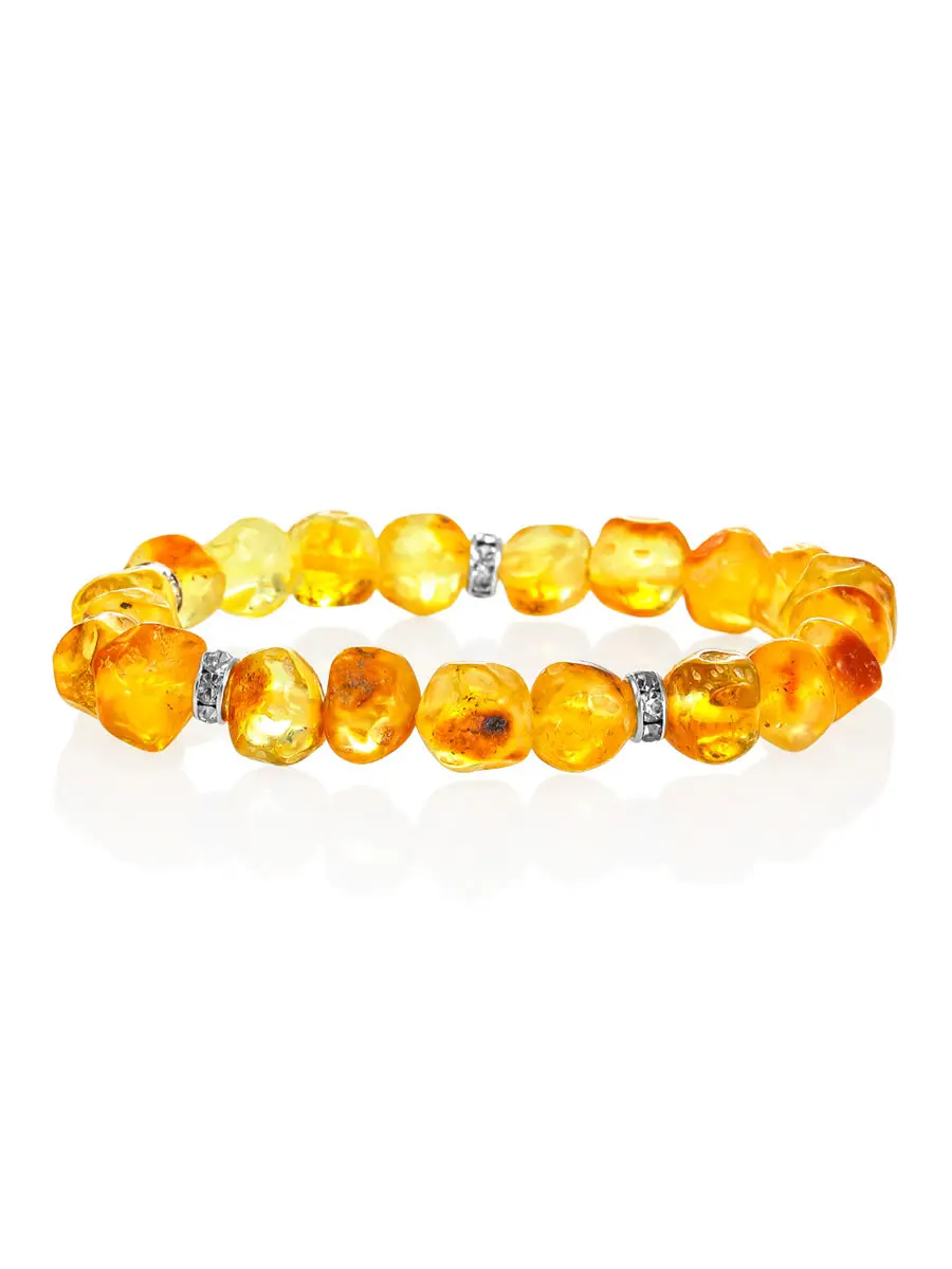 картинка Браслет из натурального янтаря с разделителями, украшенными кристаллами в онлайн магазине