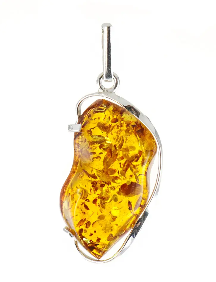 картинка Небольшая удлинённая подвеска из натурального янтаря золотисто-коньячного цвета в серебре «Лагуна» в онлайн магазине