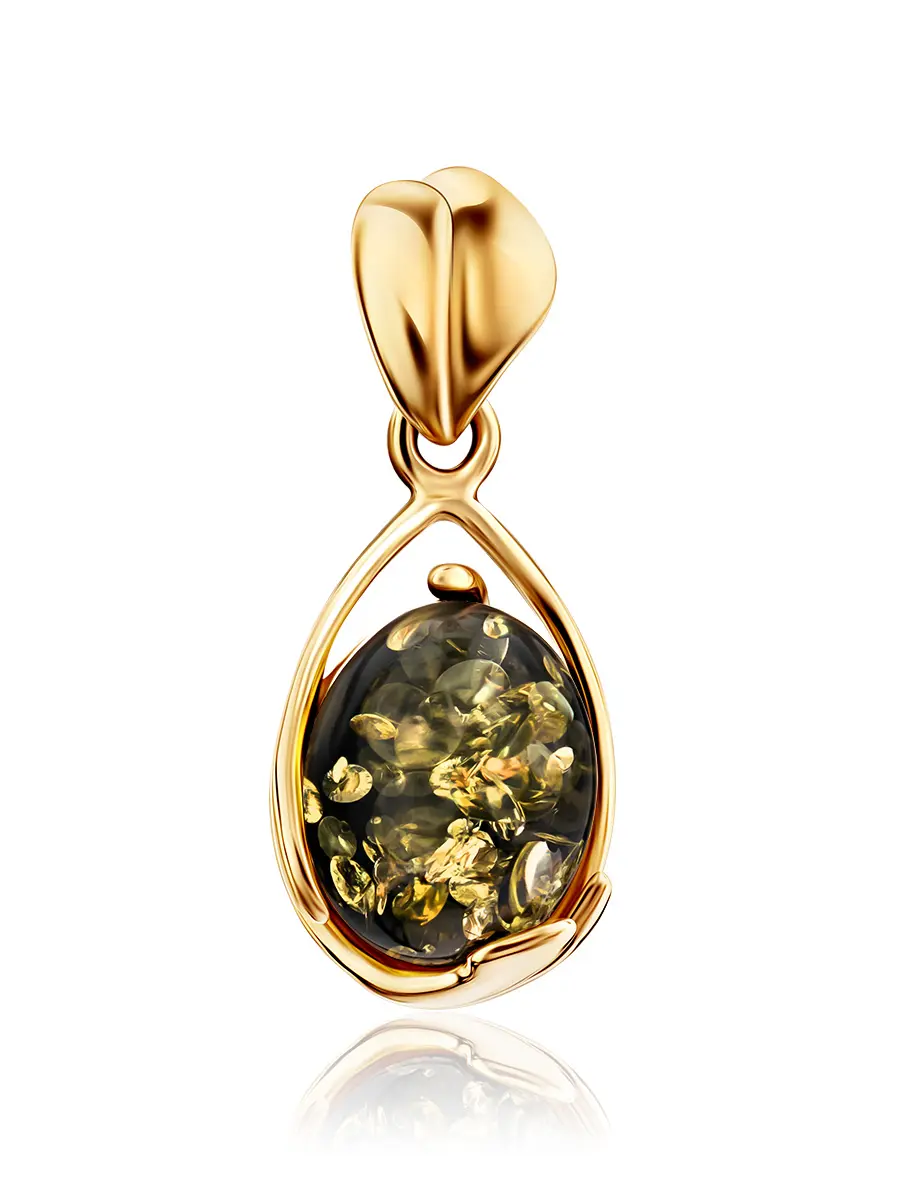 картинка Изысканный золотой кулон с балтийским янтарём зелёного цвета «Селена» в онлайн магазине