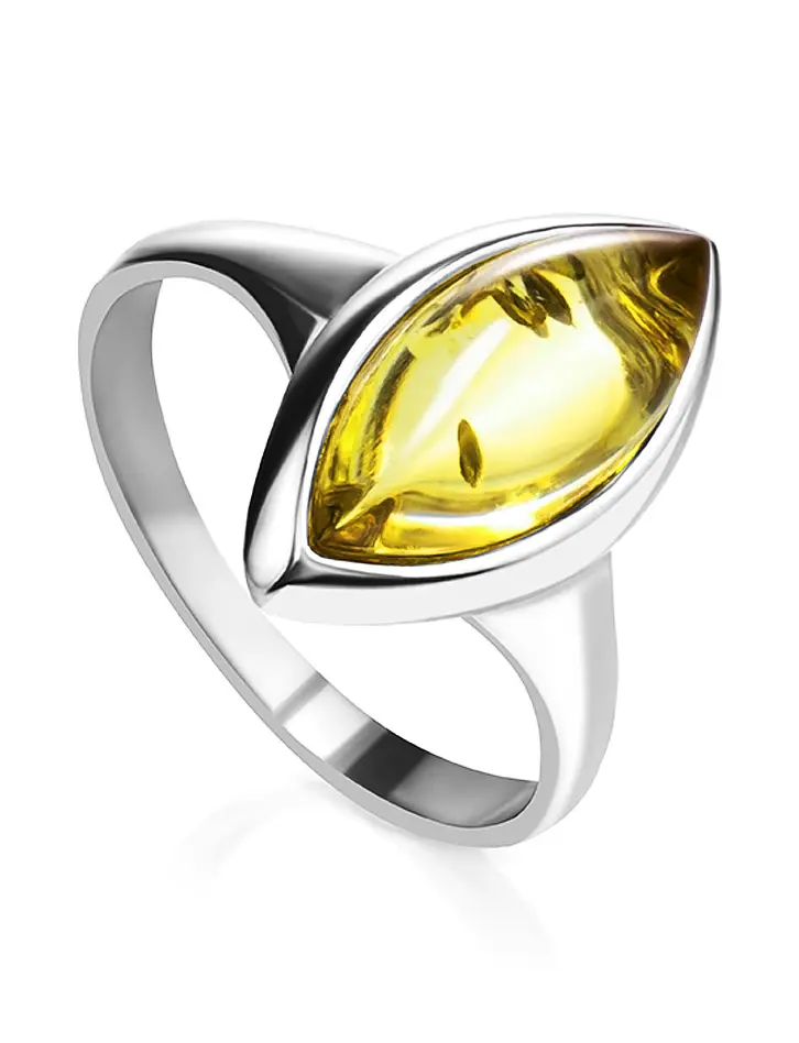 картинка Серебряное кольцо в классическом стиле с янтарём лимонного цвета «Амарант» в онлайн магазине