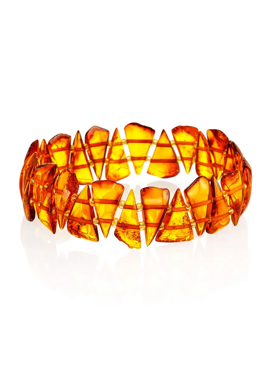 картинка Плоский браслет из натурального прозрачного янтаря коньячного цвета «Треугольники» в онлайн магазине