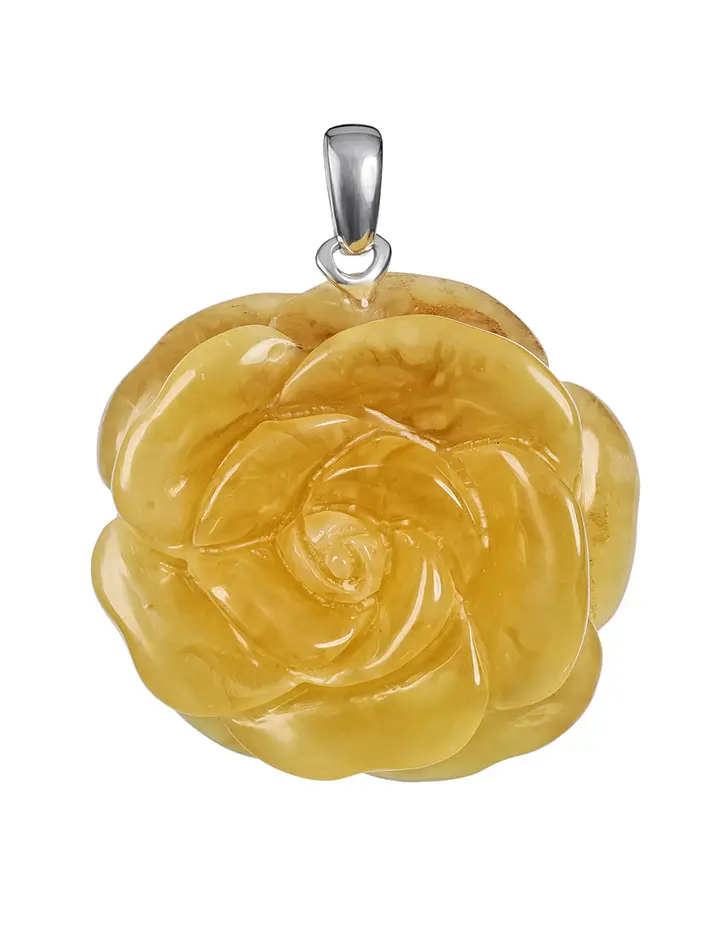 картинка Подвеска из цельного натурального пейзажного янтаря с серебром «Солнечная Роза» в онлайн магазине