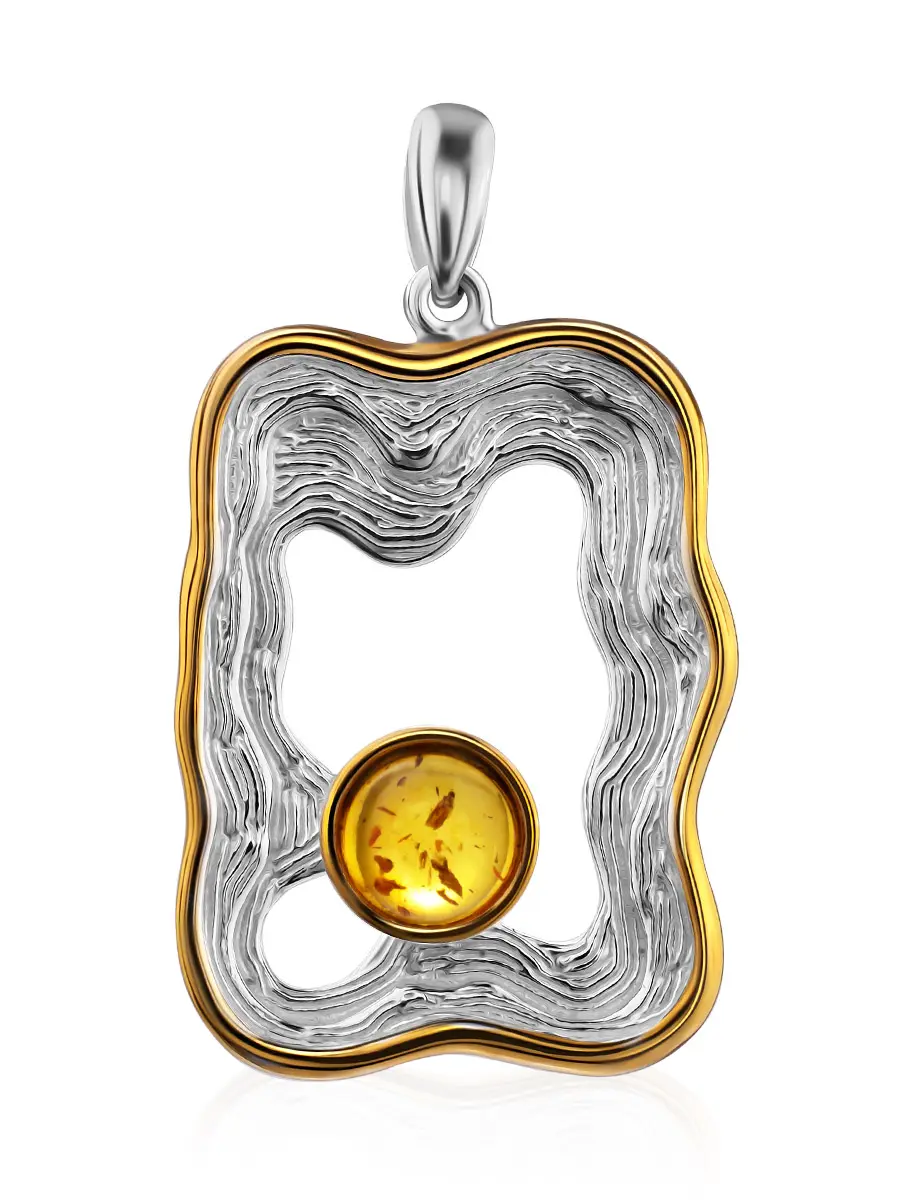 картинка Необычный дизайнерский кулон из серебра с позолотой и янтаря «Фрида» в онлайн магазине
