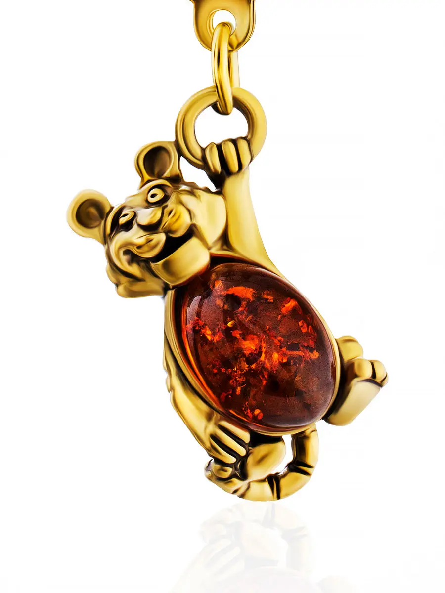 картинка Брелок «Тигр», украшенный натуральным янтарём коньячного цвета в онлайн магазине