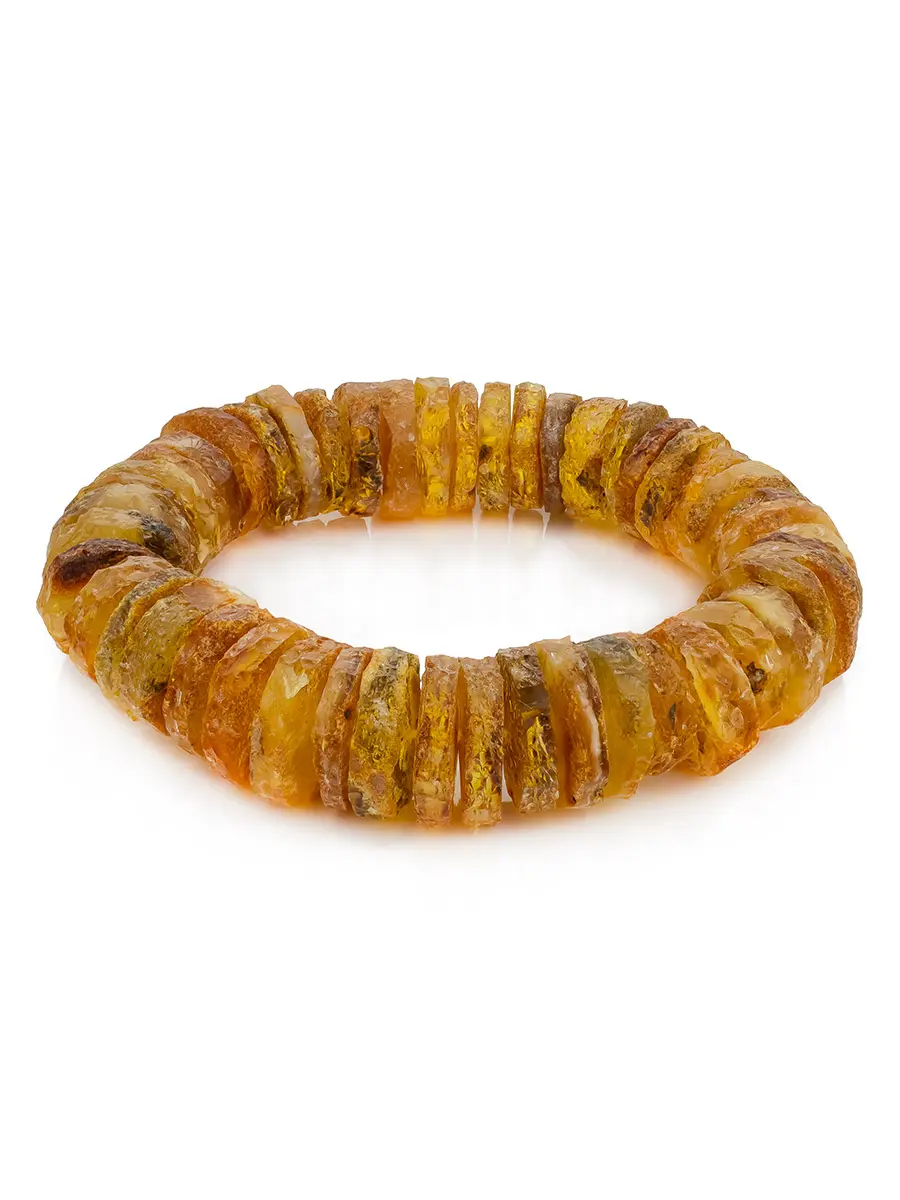 картинка Лечебный браслет из натурального янтаря чайного цвета «Шайбы тонкие кусаные» в онлайн магазине