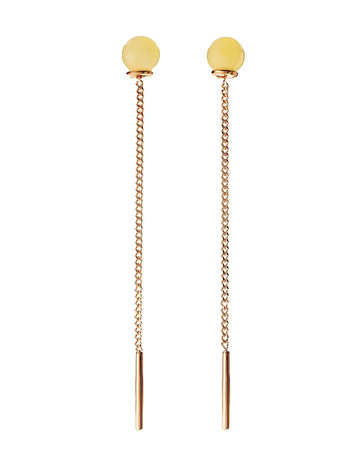 картинка Продевные серьги «Юпитер» из золота с натуральным медовым янтарём в онлайн магазине