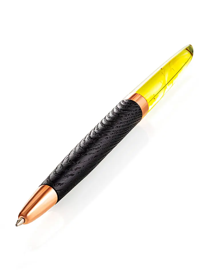 картинка Ручка из дерева и натурального цельного янтаря с включениями насекомых в онлайн магазине