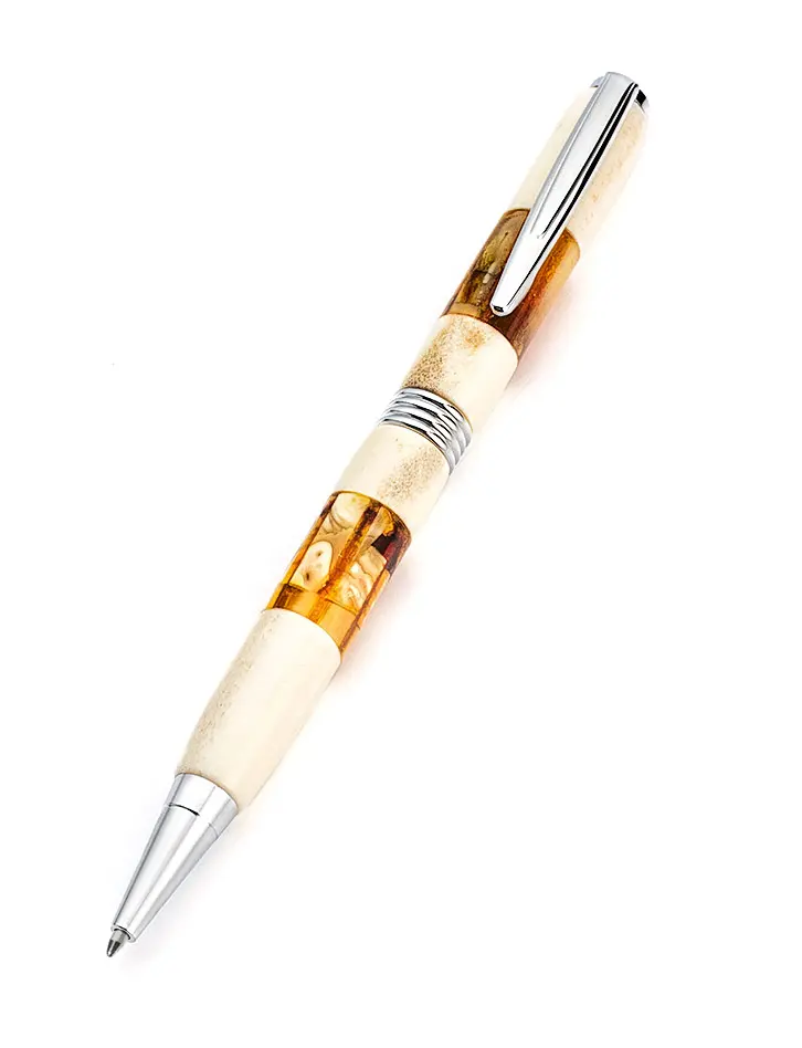 картинка Уникальная ручка из рога лося и натурального балтийского янтаря в онлайн магазине