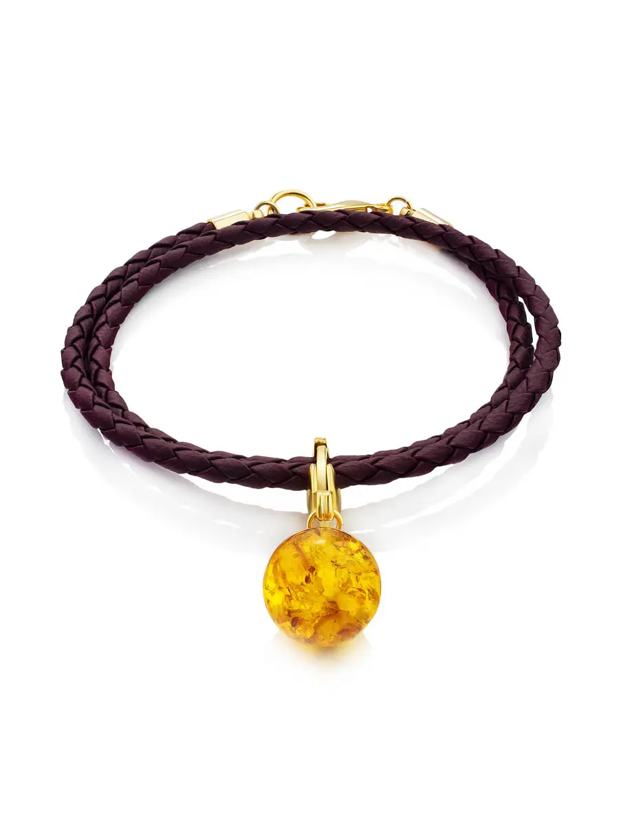 картинка Оригинальный браслет-трансформер с подвеской из натурального искрящегося янтаря в онлайн магазине