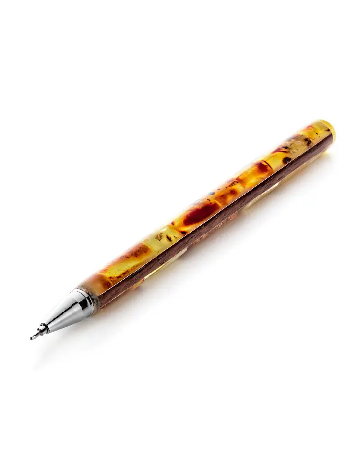 картинка Ручка из дерева с мозаикой из натурального янтаря в онлайн магазине