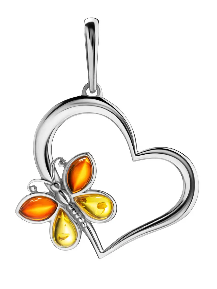 картинка Кулон-сердце, украшенный натуральным янтарём разных оттенков «Апрель» в онлайн магазине