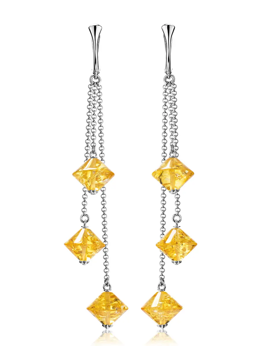 картинка Удлинённые серьги «Юла» из серебра и лимонного янтаря в онлайн магазине