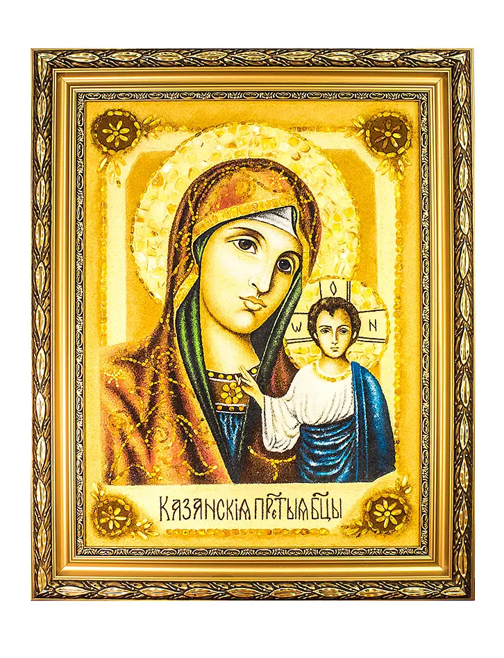 картинка Большая икона из натурального янтаря «Казанская Богоматерь» в онлайн магазине