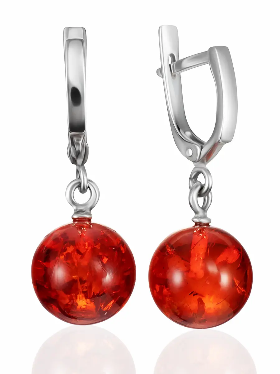 картинка Серьги из сверкающего янтаря алого цвета «Юпитер» в онлайн магазине