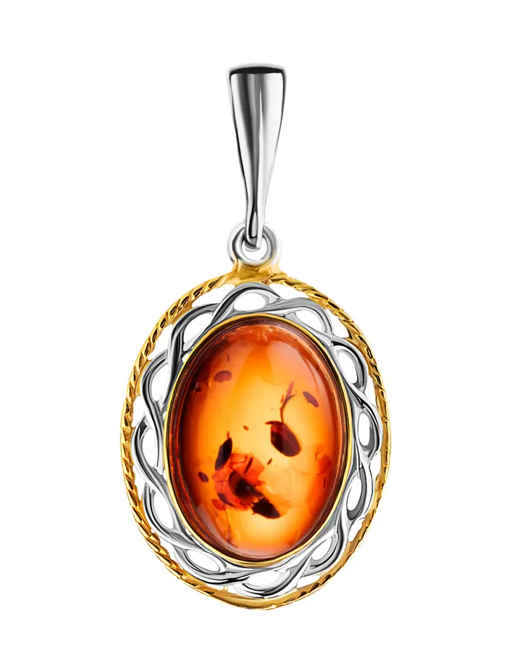 картинка Красивый овальный кулон с натуральным янтарём коньячного цвета «Вавилон» в онлайн магазине