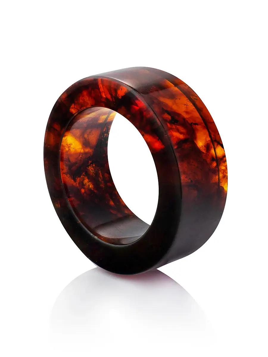 картинка Кольцо из натурального формованного янтаря вишнёвого цвета «Везувий» в онлайн магазине