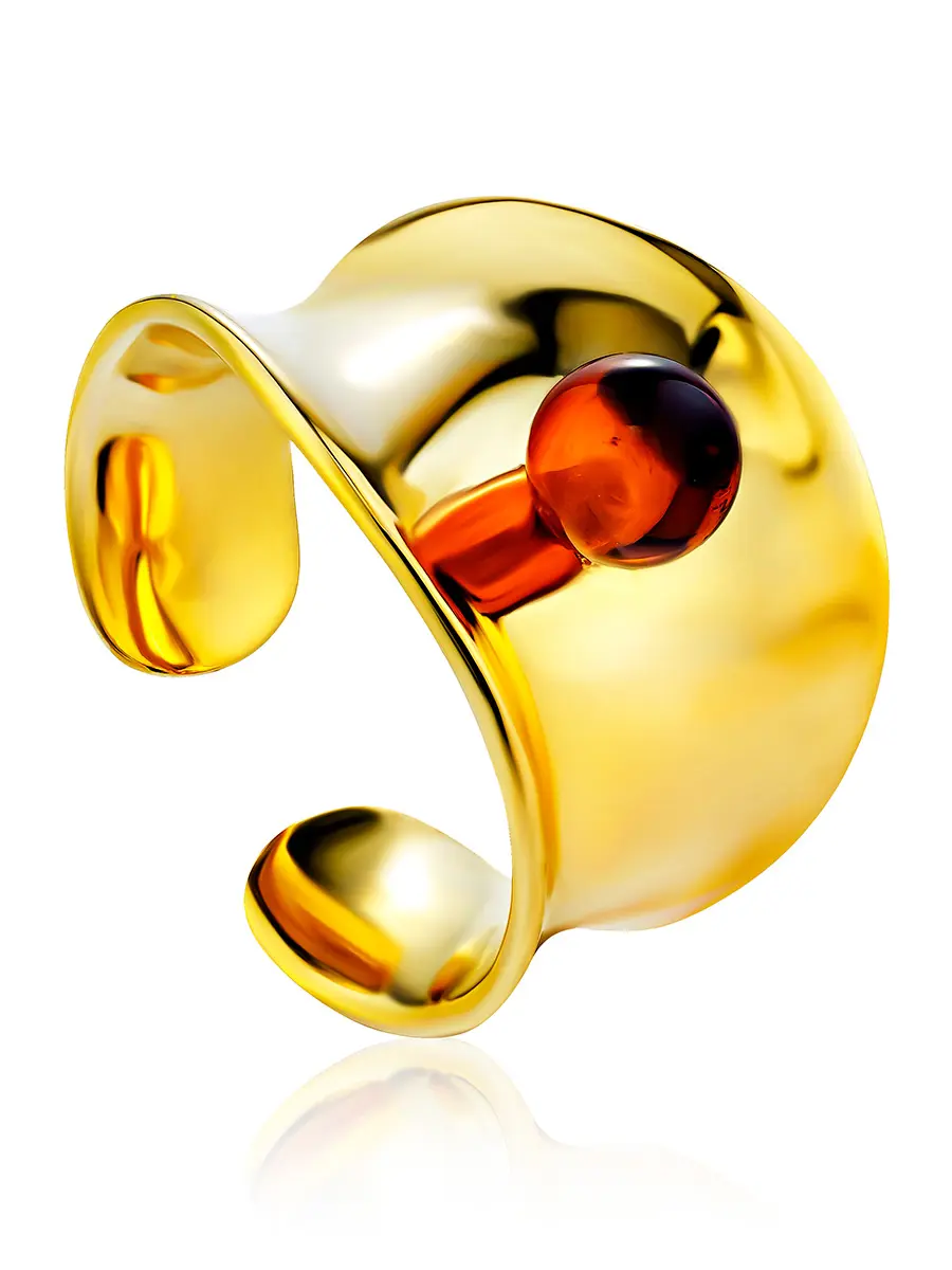 картинка Яркое нарядное кольцо из позолоченного серебра и янтаря Palazzo от ifamore™ в онлайн магазине