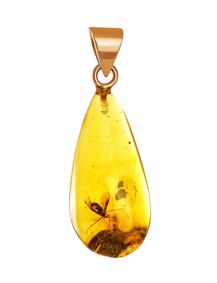 картинка Золотой кулон из натурального янтаря с инклюзом мушки «Клио» в онлайн магазине
