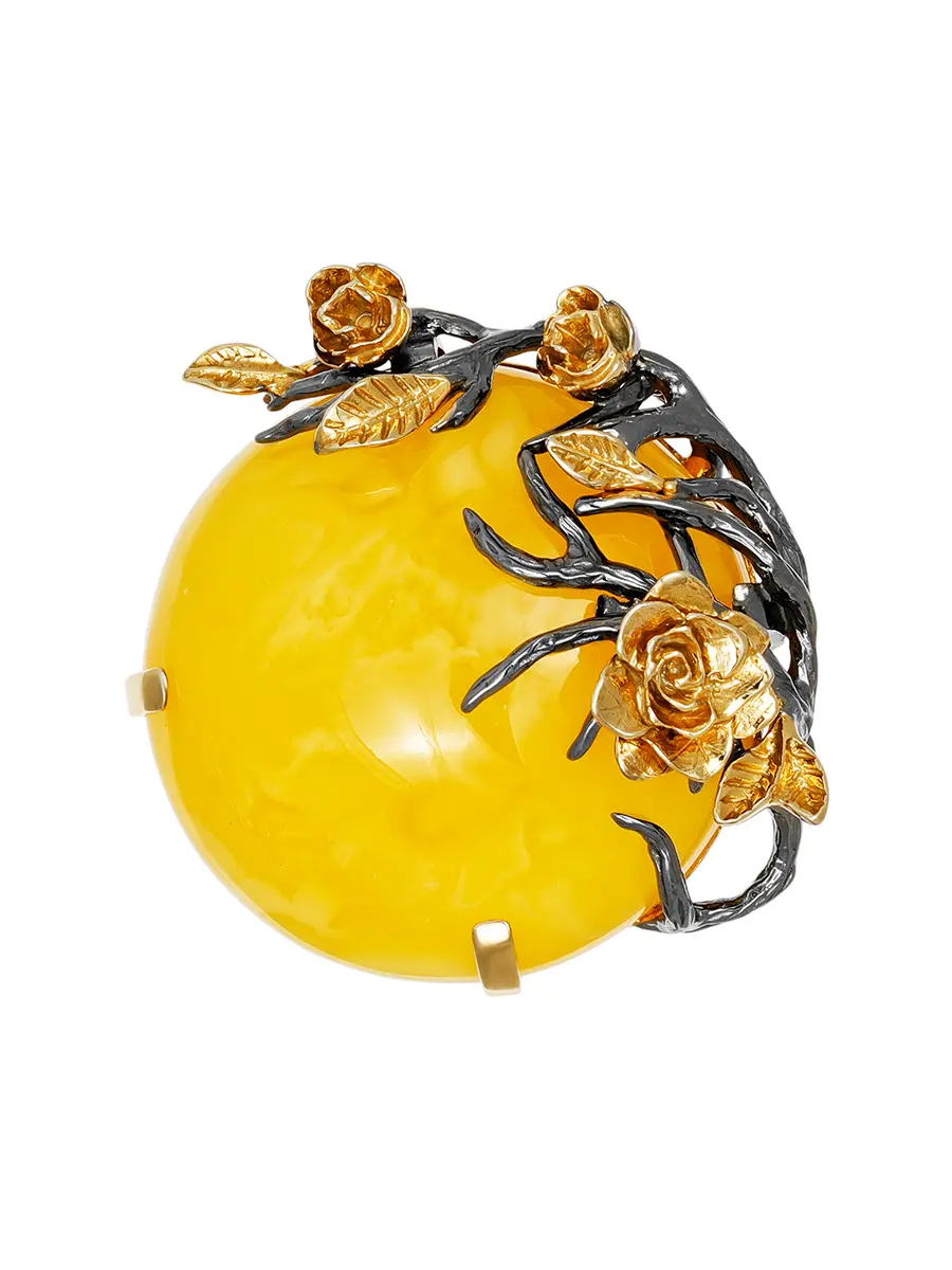 картинка Красивая круглая брошь-кулон «Версаль» из позолоченного серебра и янтаря в онлайн магазине