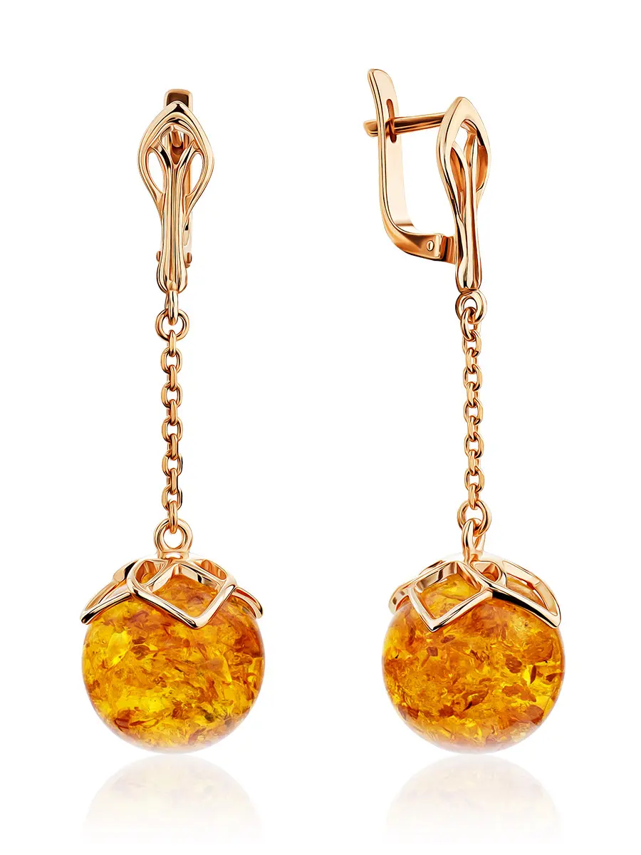 картинка Изысканные серьги из натурального золотистого янтаря в позолоченном серебре «Сен Жермен» в онлайн магазине