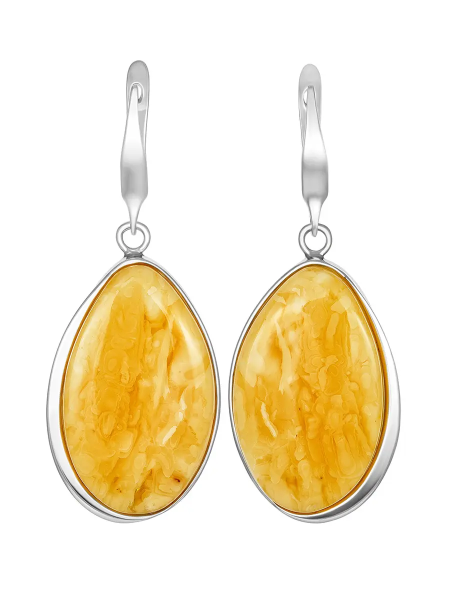 картинка Крупные овальные серьги из натурального янтаря медового цвета «Лагуна» в онлайн магазине