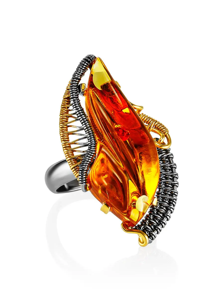 картинка Эксклюзивное кольцо из натурального янтаря с филигранью «Филигрань» в онлайн магазине