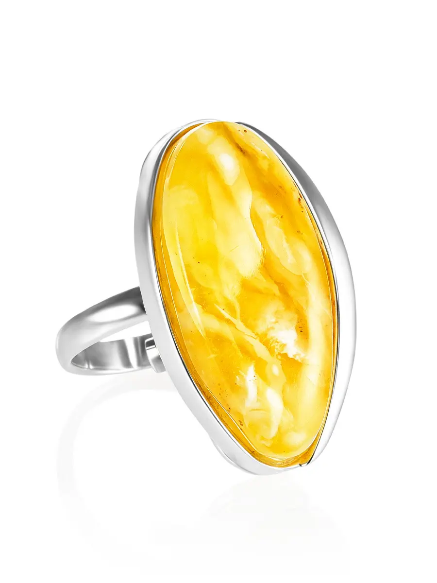 картинка Эффектное кольцо со вставкой из натурального балтийского медового янтаря «Лагуна» в онлайн магазине