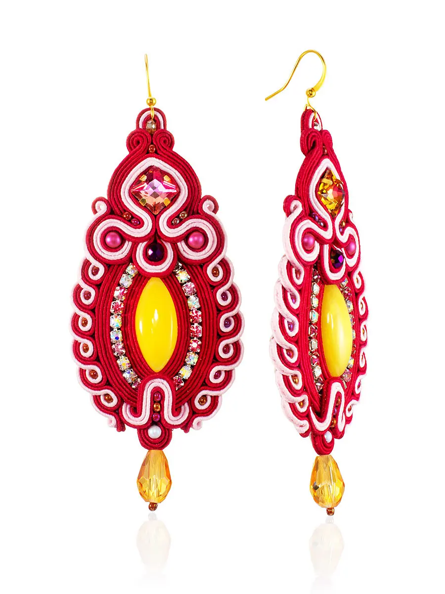 картинка Роскошные серьги ручной работы с янтарём и кристаллами «Индия» в онлайн магазине