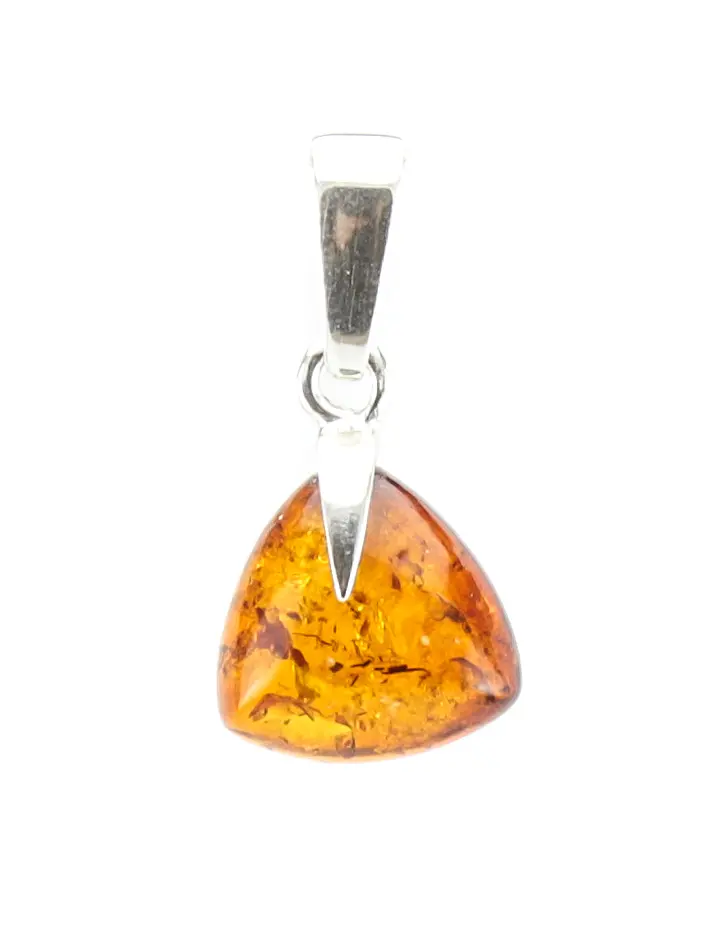 картинка Маленький треугольный кулон из янтаря с серебром золотисто-коньячного цвета в онлайн магазине